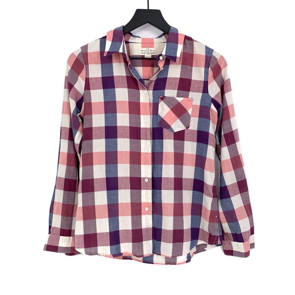 BROADWAY & BROOME Casual Long Sleeve Button Up Shirt Pink Purple Blue S